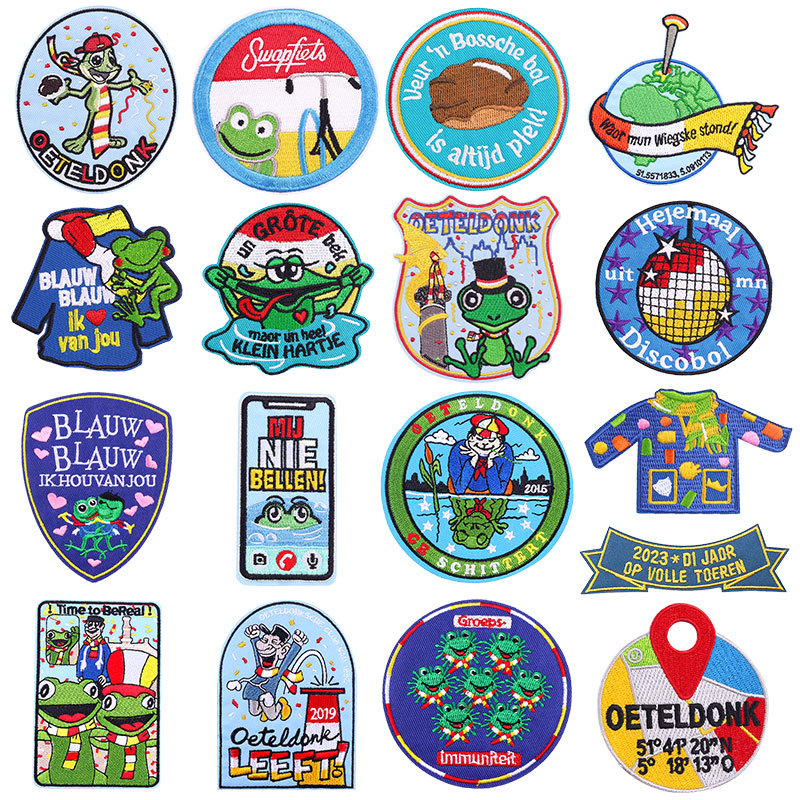 卡通青蛙刺绣徽章跨境热销节庆绣花布贴热熔胶熨烫衣服diy补丁贴