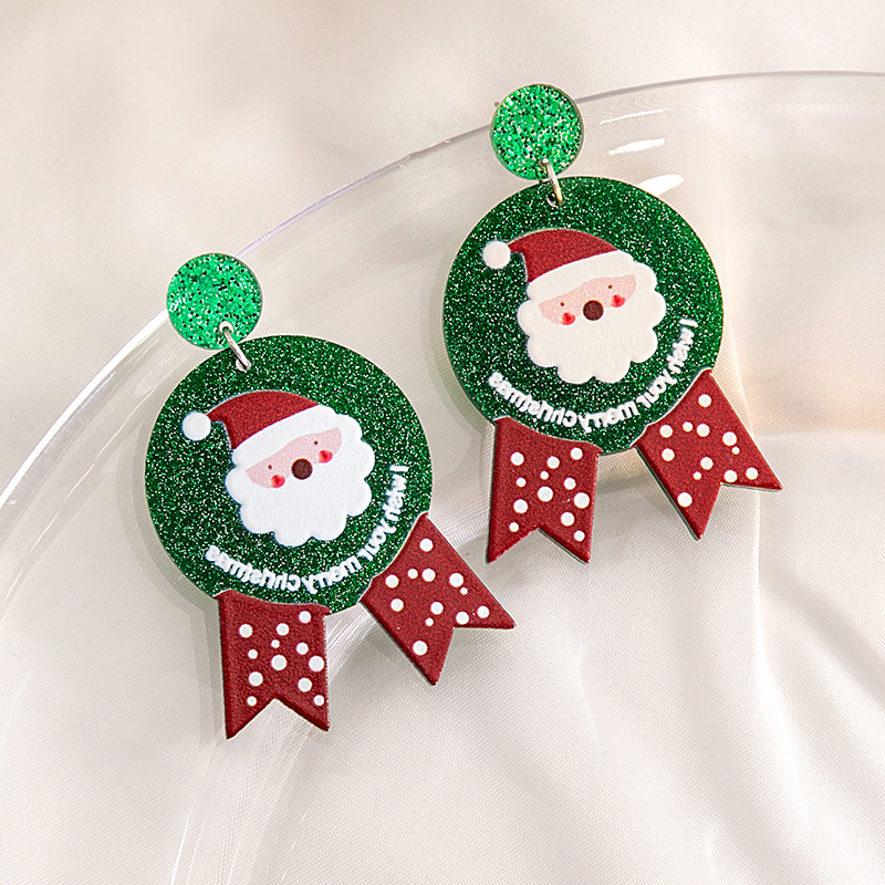 1 Pair Cartoon Style Christmas Tree Plating Arylic Drop Earrings display picture 5