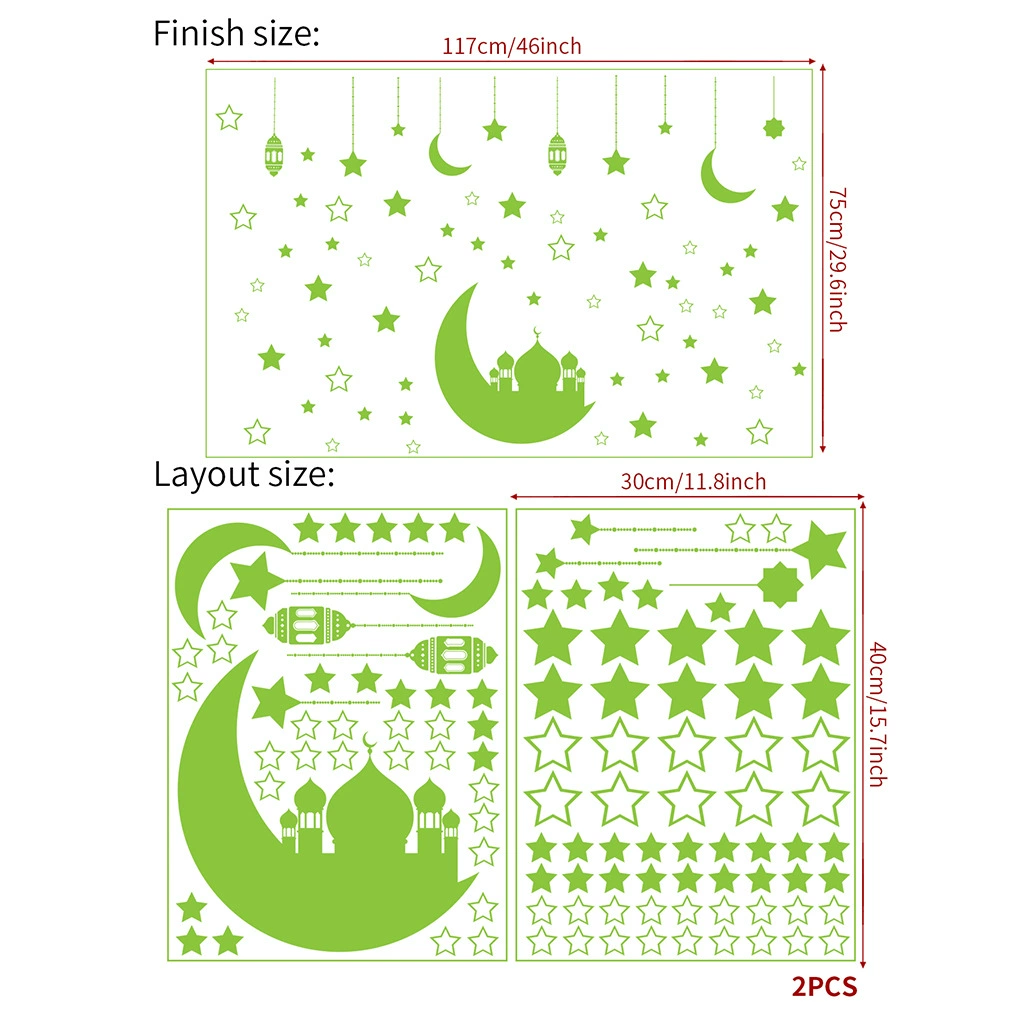 Jushan Middle East Festival Luminous Stickers 3415 Muslim Pendant Festival Decoration PET Luminous Star Stickers Wholesale