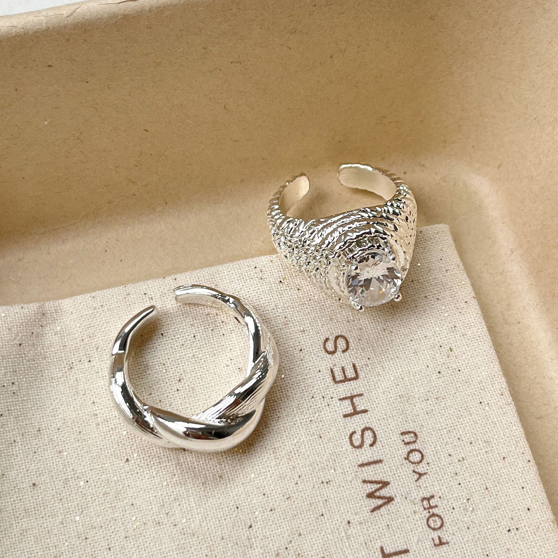 S925 Sterling Silver Textured Dove Egg Cross For Women, Adjustable Open Design, Niche High-End Light Luxury Index Finger_voghion.com