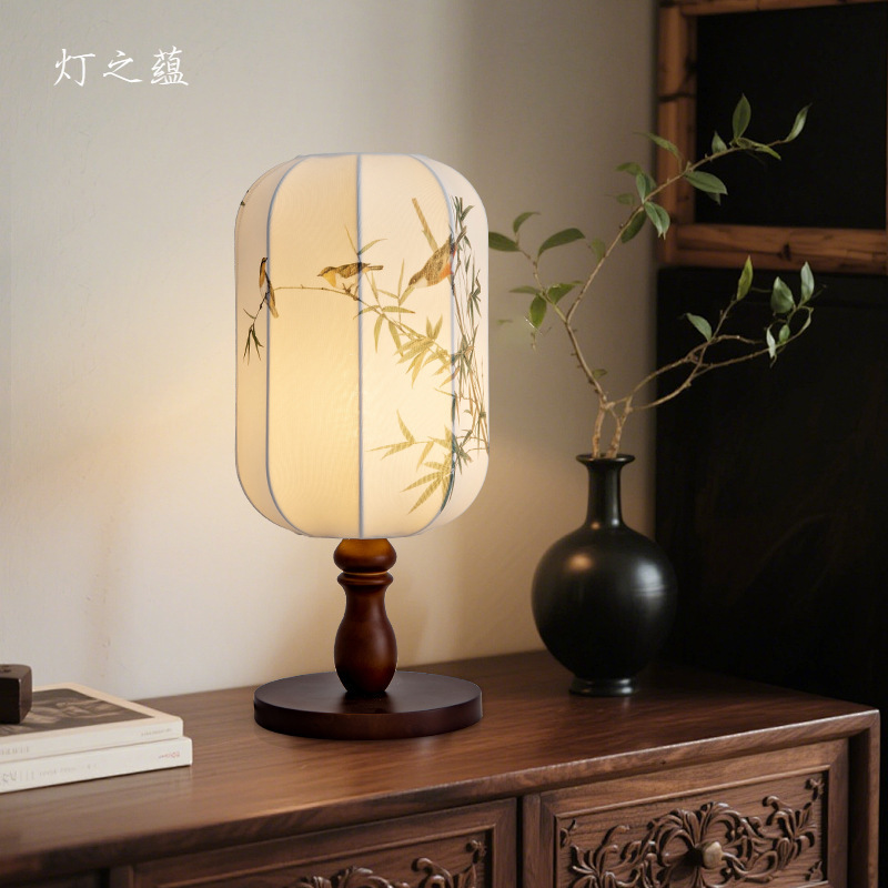 Song Style Aesthetic New Classical Table Lamp Bedroom Bedside Lamp Chinese Style Wood Art Walnut Color Study Tea Room Table Lamp