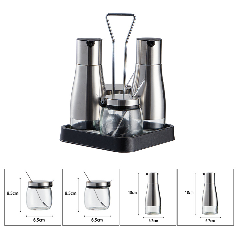 Precio de fábrica suministros de cocina condimento tarro condimento botella caja de almacenamiento combinación condimento botella traje vidrio condimento botella sal tarro