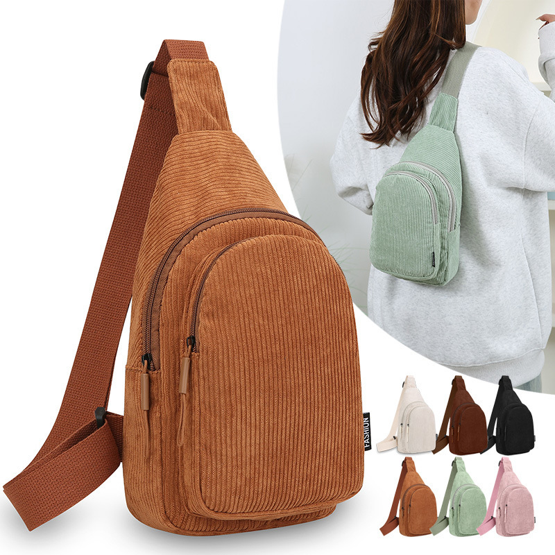 Korean Style Fashionable Chest Bag for Women, Casual, Lightweight, Simple Crossbody Bag, New Corduroy Versatile Student Shoulder Bag