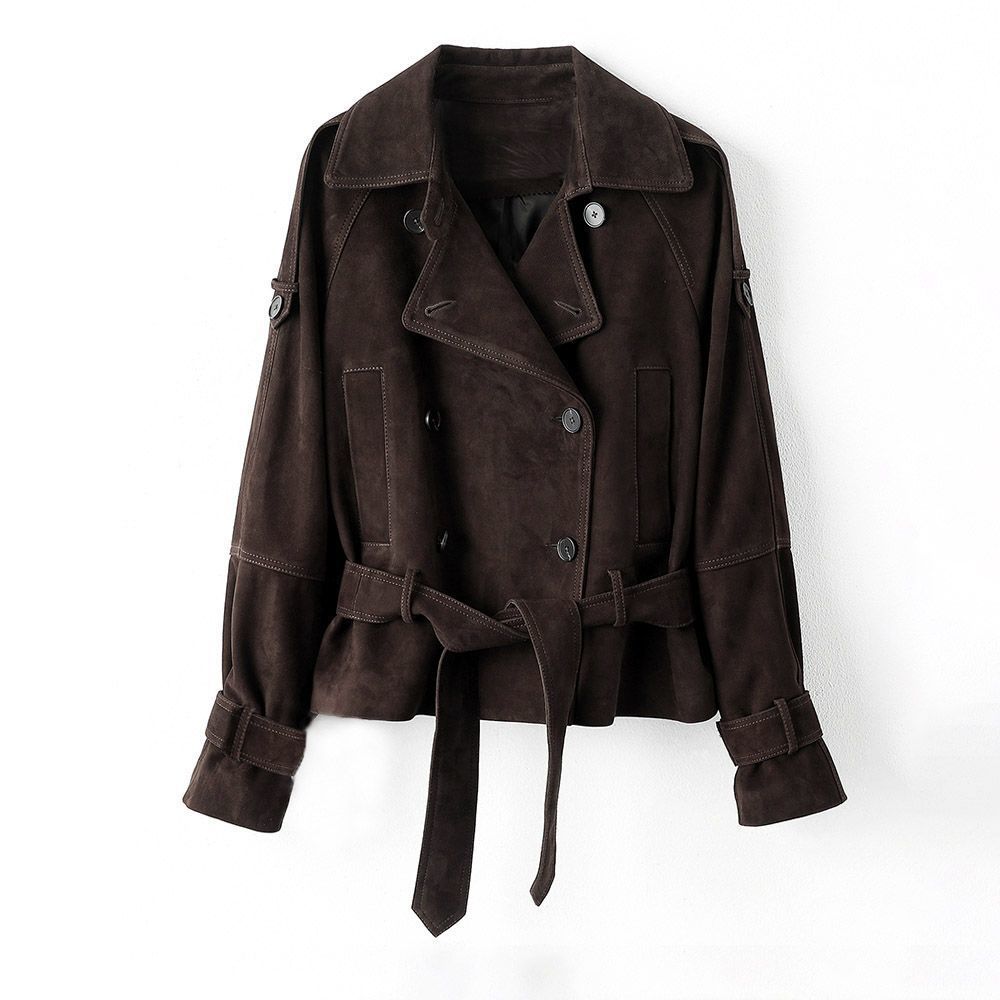 Haining High-Quality Suede Short Jacket for Women, Retro Versatile Elegant Autumn New Top Leather Jacket