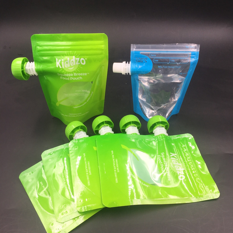婴儿卡通食品级辅食袋贴牌订做 双骨拉链吸嘴袋 果酱蘑菇头自立袋