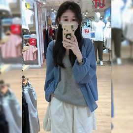 韩系蓝色格子防晒衬衫宽松衬衣2025年春夏新款高级感上衣女装小衫