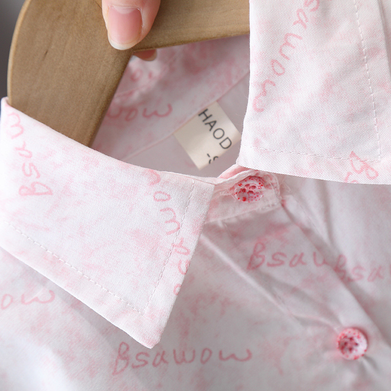 7177 Traje de camisa rosa para niños Ropa de playa estilo de vacaciones delgada de verano para niños 2025 nueva celebridad de Internet de manga corta