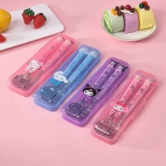 可爱卡通餐具两件套厂家现货儿童便携彩色不锈钢勺叉餐具套装批发