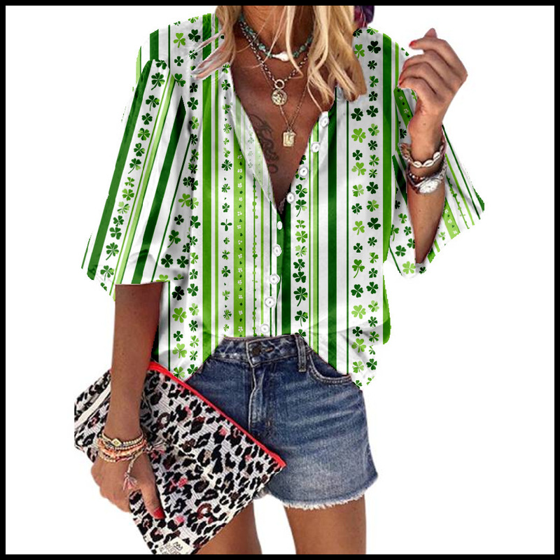 2025 New Foreign Trade Amazon Spring and Summer St. Patrick's Day Printed Comfortable Women's Half Sleeve Shirt