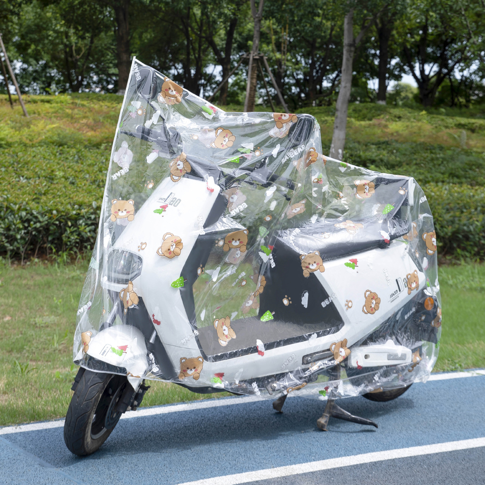 PEVA transparente coche eléctrico esmerilado cubierta a prueba de polvo a prueba de lluvia batería a prueba de polvo cubierta de ropa de coche cubierta de bicicleta de flor de dibujos animados