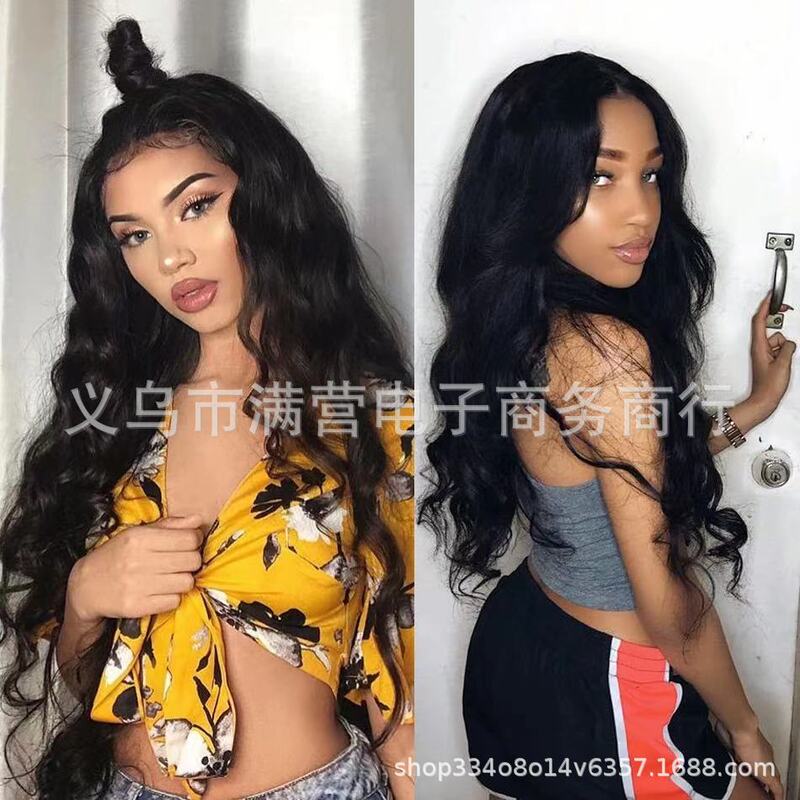 Cross-Border European and American Wigs for Women with Medium Parted Long Curly Hair, Big Waves, African Wigs, Chemical Fiber, High Temperature Wire, Full Headgear in Stock