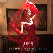 鬼新娘cos红色头纱女成人头饰万圣节道具哥特风装饰lolita红盖头