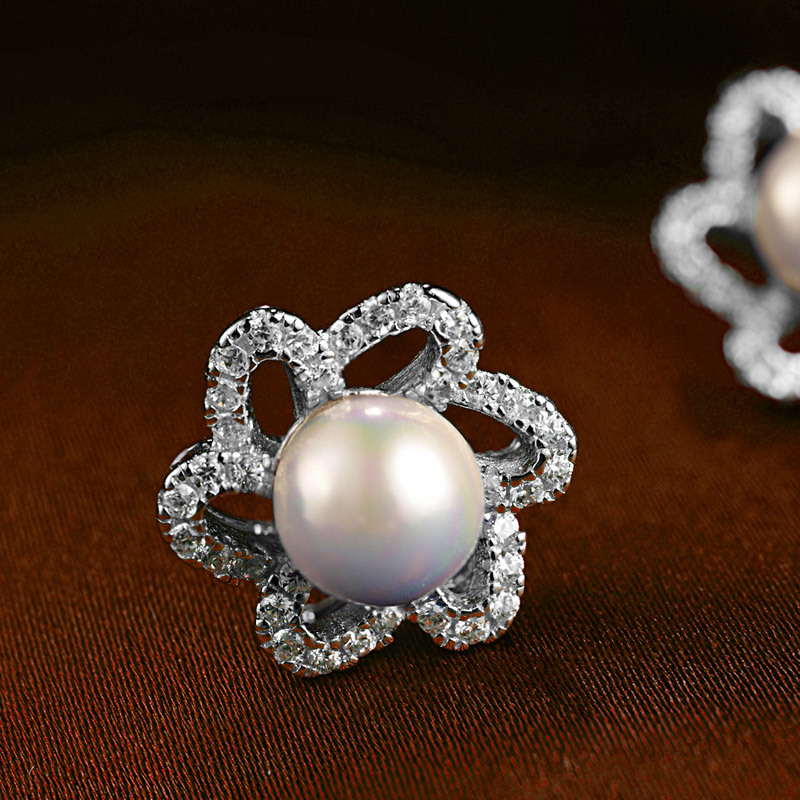 Estilo japonés y coreano de moda dulce flor de Plata Perla pendientes s925 plata esterlina con incrustaciones de circón pendientes para las mujeres al por mayor