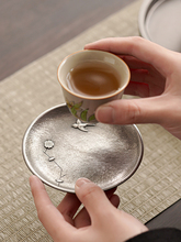 批发日式纯锡茶杯垫复古茶杯托隔热防滑做旧老锡茶托杯垫壶承茶道