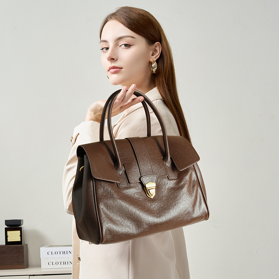 Women's Luxury Briefcase - New Genuine Leather Crossbody & Handbag For Work And Commuting, Versatile Tote