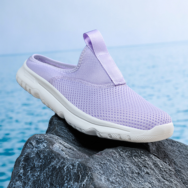 Baotou Beach Walk Travel Sandalias para hombres y mujeres media pantuflas tallas grandes nuevo estilo transpirable ligero suela suave zapatos casuales de malla