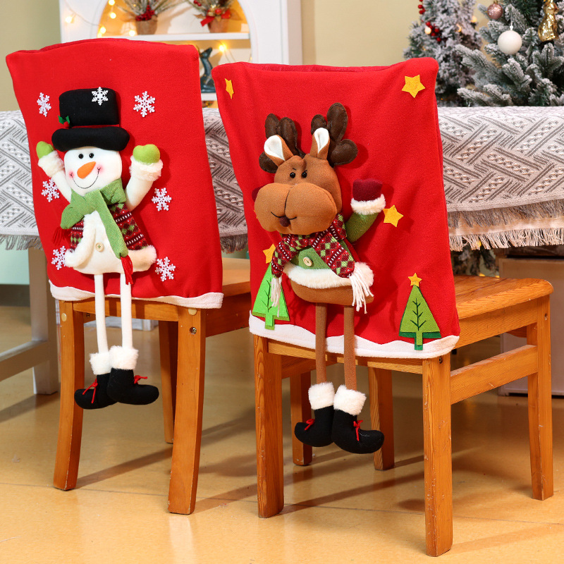 Nouvelles décorations de table et de chaise de Noël Père Noël Bonhomme de neige Poupée stéréo Housse de chaise Robe de maison_voghion.com