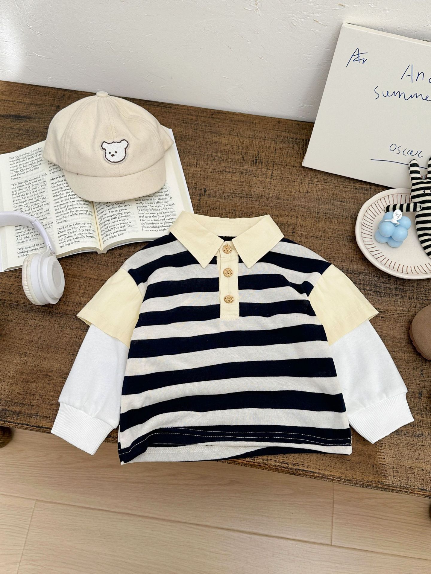 Bebé fresco primavera y otoño camisa de dos piezas extranjera ropa de bebé coreana de moda empalmado camisa rayada abrigo