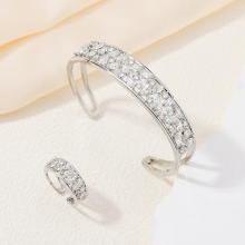 跨境欧美新款铜锆石戒指手镯套装 高档精抛光环保手饰 工厂批发