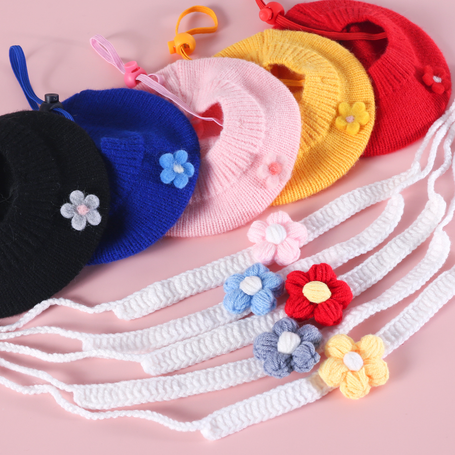 Felt de mascotas flores de lana de punto Berry pequeño sombrero gancho de mano flor guillot set gatito cachorro princesa image 4