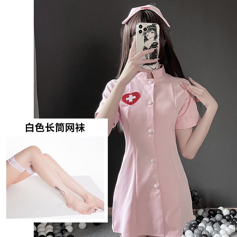 Lencería sexy mujer desgaste enfermera color sólido profundo V rol seductora uniforme Sao traje pijamas envío off