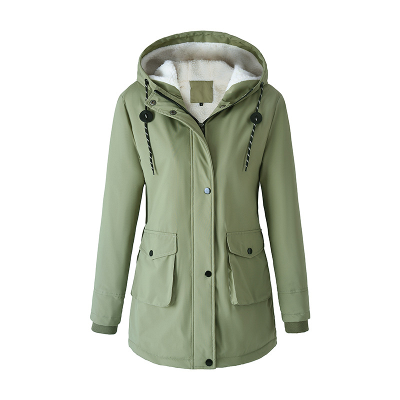 Women’s Winter Parka With Hood – Lambswool-Lined Cotton Padded Jacket, Warm Plush Outerwear For Cold Weather (Black/Pinkish/Olive, S-XXL)_voghion.com