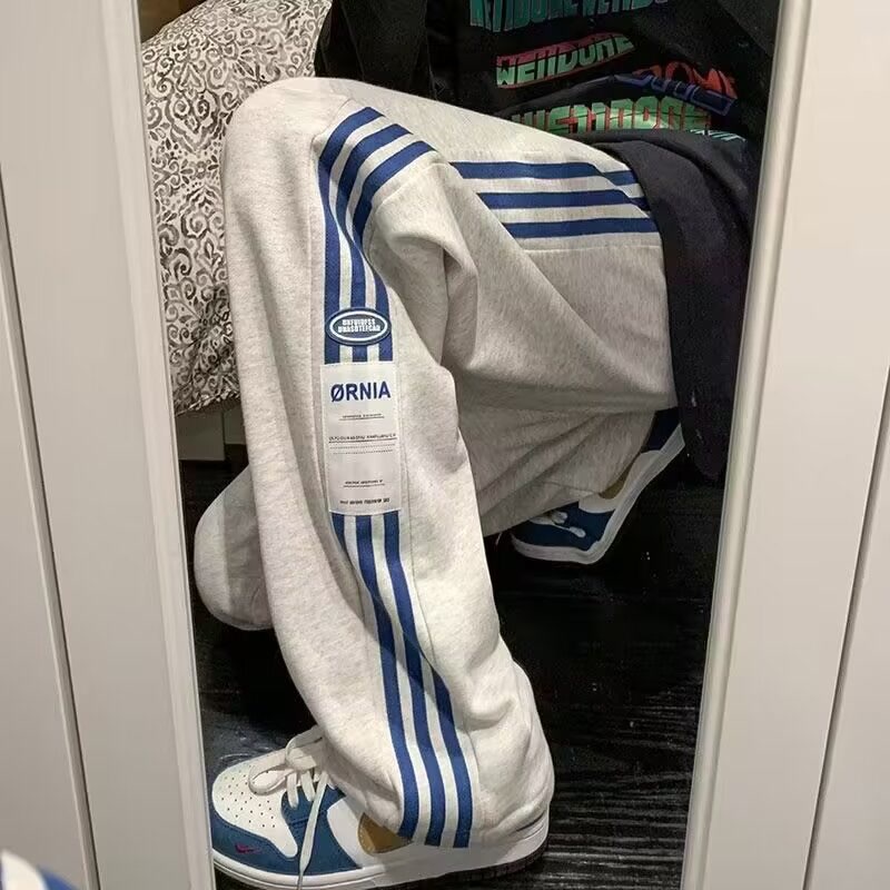 Fashion Striped Pants Autumn and Winter High Street Loose Sports Straight Couple Trousers Men's and Women's Sweatpants All-match Casual plus size