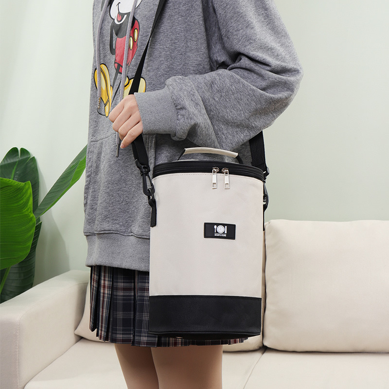 Nueva bolsa de almuerzo de aluminio de gran capacidad bolsa de almuerzo de aislamiento térmico bolsas de barril redondas con cinturón con bolsas de almuerzo explosión de comercio exterior