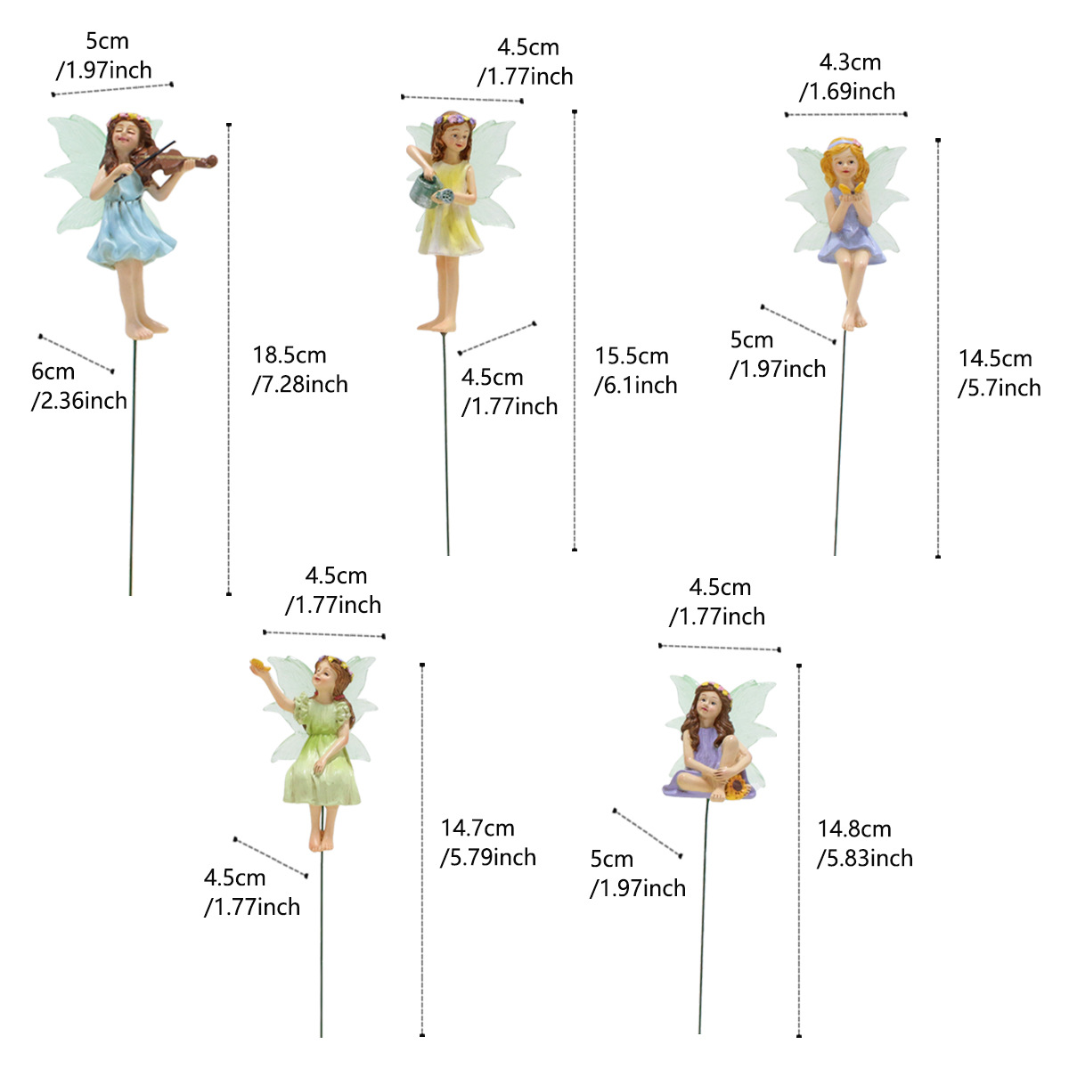  Luminous Flower Fairy Set of Five Plug-in Ornaments Resin Elf Fairy Micro Landscape Garden Statue Potted Plant Decoration
