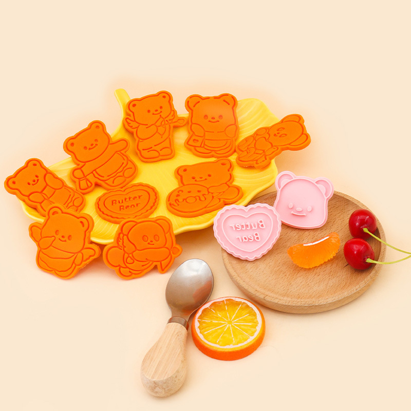 Molde de galletas de oso de mantequilla Postre de oso de oso de marca de galletas fondant prensa manual 3D herramienta de horneado de prensa tridimensional