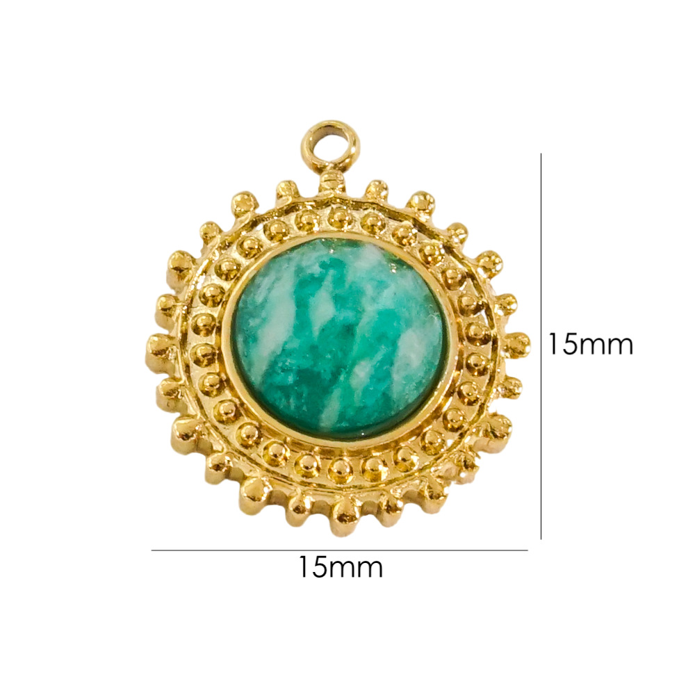 10 PCS/Package 304 Stainless Steel Natural Stone 14K Gold Plated Round Pendant display picture 6