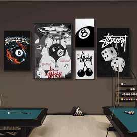 台球厅黑八球挂画桌球室俱乐部墙面海报装饰画清吧棋艺室骰子壁画