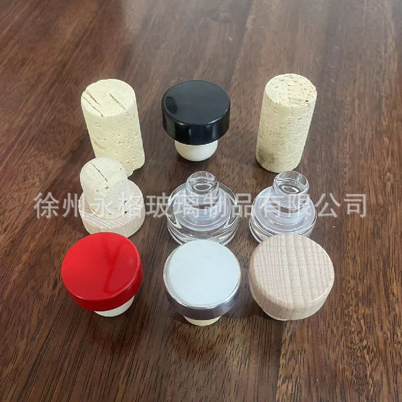 En stock al por mayor vino tinto corcho polímero corcho roble enchufe tipo T tapón sintético cubierta de cristal en stock sellado