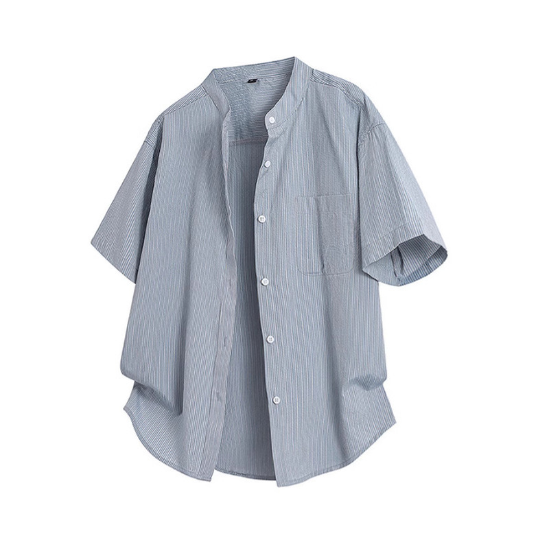 2025 Summer New Men's Short-sleeved Japanese Style Retro Casual Loose Striped Summer Cotton Half-sleeved Men's Shirt