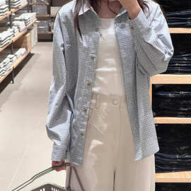 【1.1万人收藏】复古蓝色格子衬衫2025春季新款衬衣