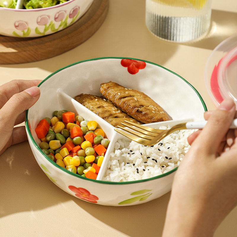 Ceramic Lunch Box for One Person, Portion-Controlled Diet Meal, Personal Partitioned Lunch Box, Divided Bowl and Plate for Office Workers Ceramic Lunch Box for One Person, Portion-Controlled Diet Meal, Personal Partitioned Lunch Box, Divided Bowl and Plate for Office Workers
