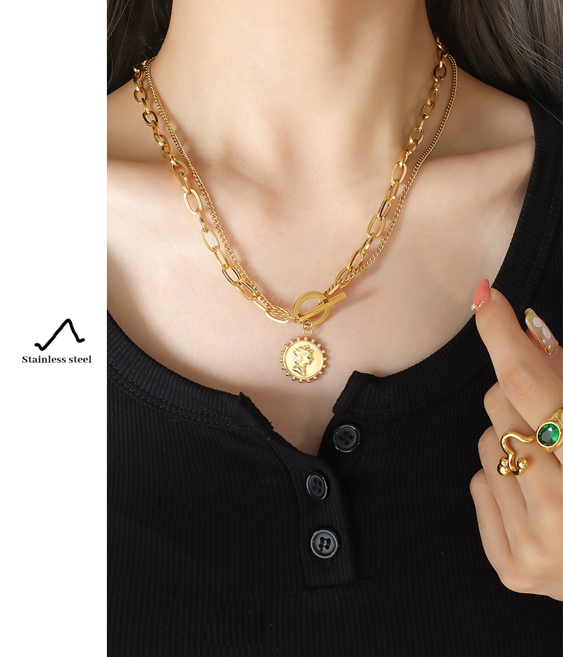 Fashion Portrait Titanium Steel Layered Necklaces Plating Stainless Steel Necklaces