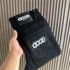 夏季款潮流GOODBRAND最新超柔烫钻牛仔裤休闲黑色牛仔长裤代发
