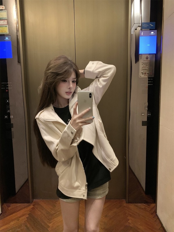 高级感麂皮绒外套女装秋季宽松百搭长袖气质短款夹克米白色上衣潮|undefined