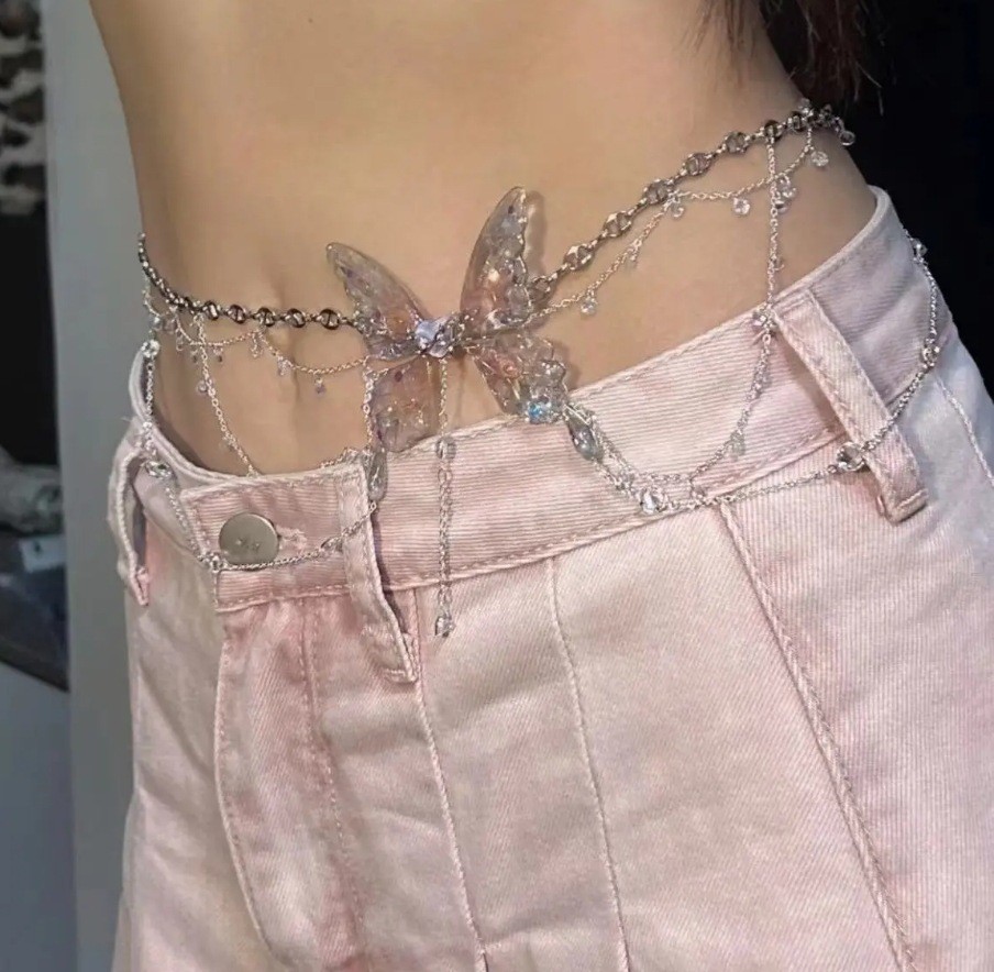 핑크 나비 허리 체인