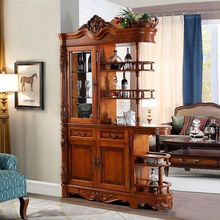 美式间厅柜客厅酒柜入户实木隔断柜欧式双面玄关柜复古雕花装饰柜