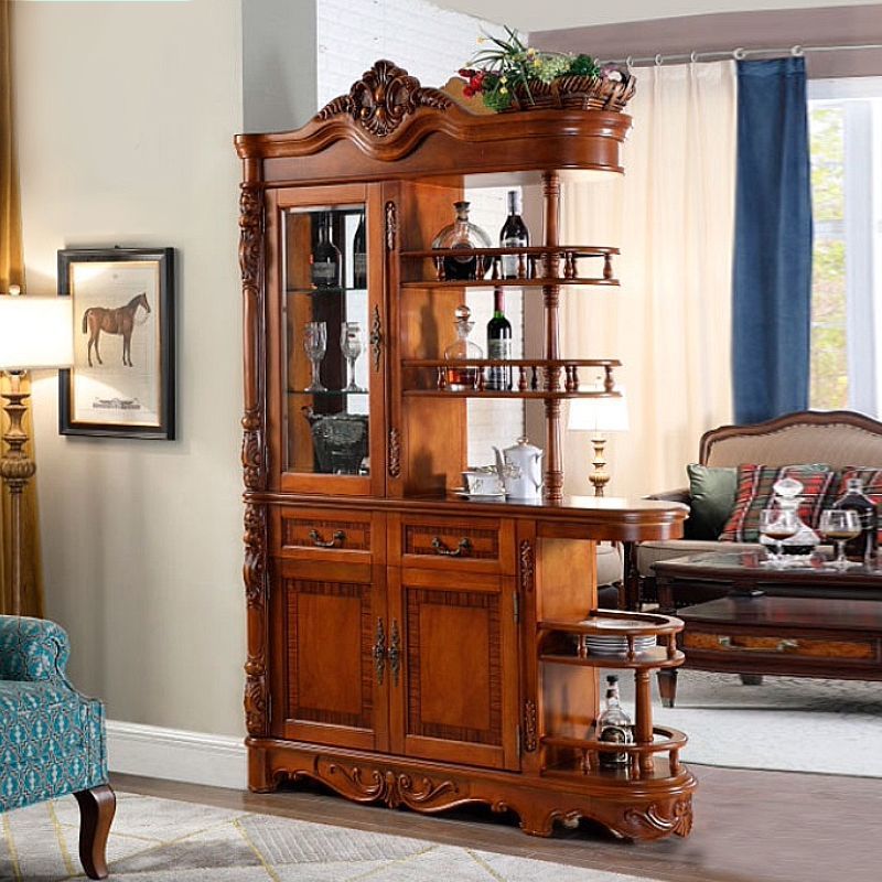 美式间厅柜客厅酒柜入户实木隔断柜欧式双面玄关柜复古雕花装饰柜