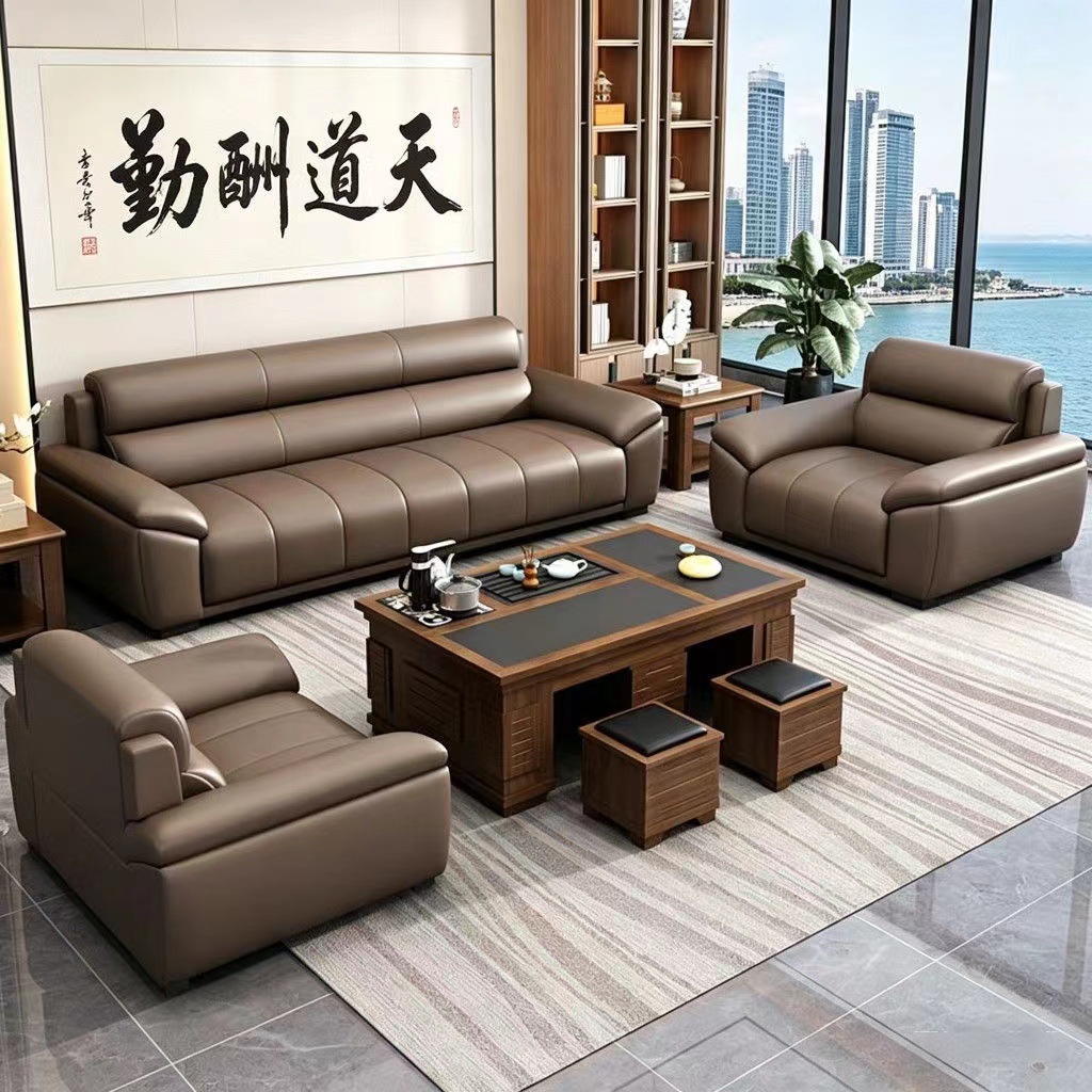 Office sofa for business reception, meeting and negotiation, modern minimalist lounge area sofa and coffee table set