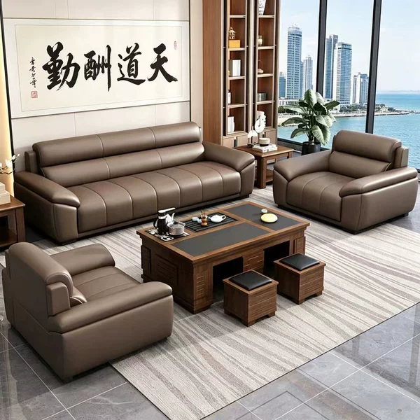 Office sofa for business reception, meeting and negotiation, modern minimalist lounge area sofa and coffee table set