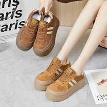 复古厚底德训鞋女2025冬季新款小个子真皮百搭轻便休闲运动板鞋