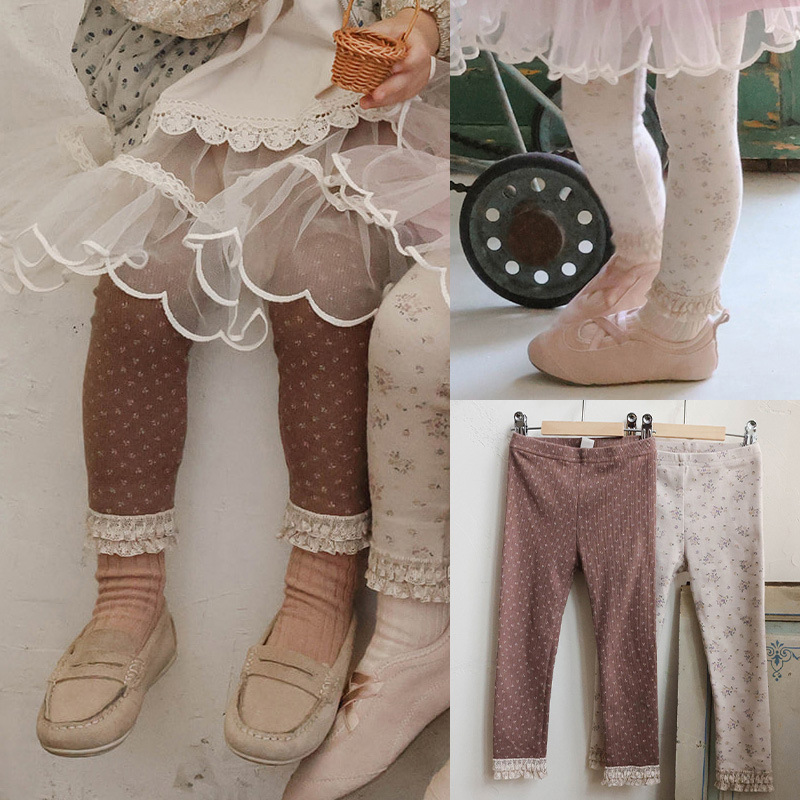 2025秋季新款草莓珊韩国儿童女孩洋气花边甜美碎花修身弹力打底裤