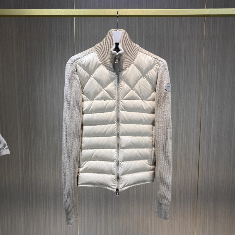 高品原标蒙家立领羊毛针织拼接羽绒服菱形格纹休闲开衫外套男女|undefined