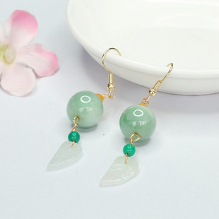 As Yu natural Burmese A goods jade bead ear hook jade leaf earrings earrings wholesale generation FC3120901