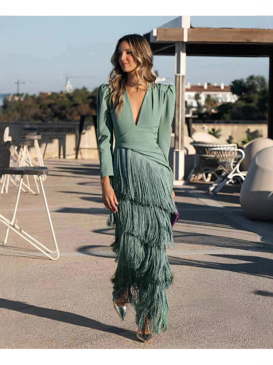 (Cross-border trading), autumn brand set, fitted long skirt with tassels, European style, Amazon