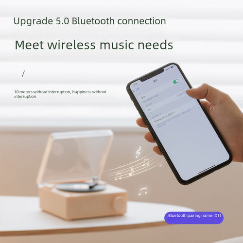 Creative Atom Black Vinyl Record Player Clock Alarm Clock Speaker Card Slot Wireless Smart Bluetooth Desktop Multifunctional Speaker